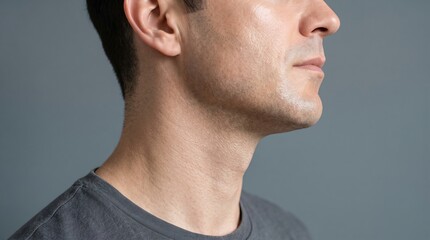 Naklejka premium Side Profile Shot of Handsome Man Jawline and Smooth Clean Shaven Neck