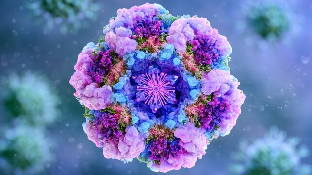 Microscopic virus or bacteria cell infectious disease and medical research concept microbiology and immunology background