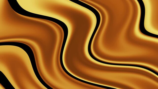 Abstract flowing golden liquid surface with dark shadows, luxurious wavy texture for backgrounds
