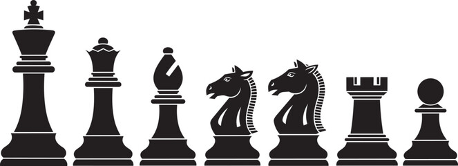 Black chess pieces lined up in sequence against a white background symbolizing strategy © MST MEHENAJ