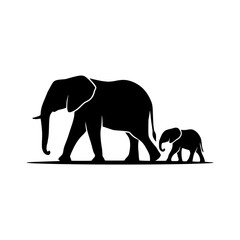 Elephant and calf walking silhouette vector illustration © Md CF ID #17860857