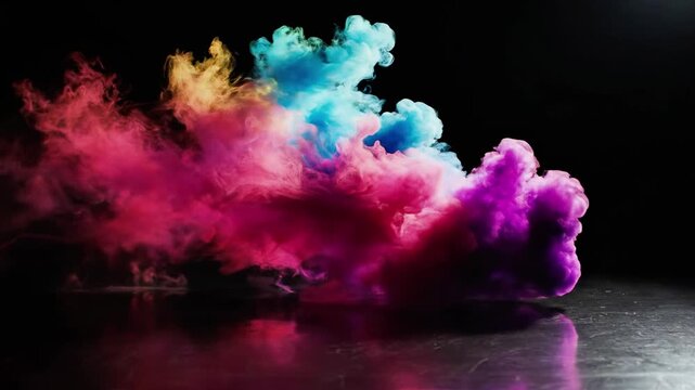 Red and yellow smoke cloud on black background.