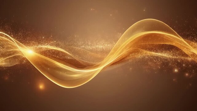 Abstract flowing golden and brown waves with glowing particles