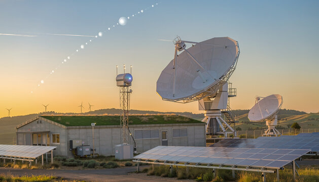 Solar Panels and Satellite Dishes at a Renewable Energy Facility