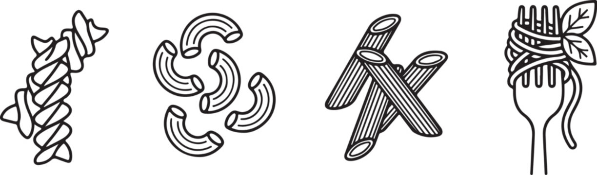 Pasta Types and Italian Food Line Icon Set
