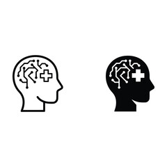 Black and white brain outline with puzzle pieces, creativity concept © Silhouette boss 7067