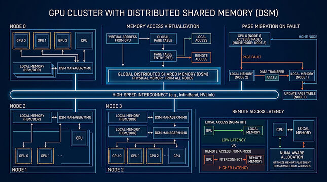 GPU Cluster Distributed Shared Memory Page Migration Home Node Remote Access Latency DSM Diagram