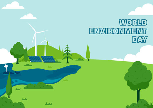 Vector background celebrating Earth salvation with trees and greenery. Reuse, reduce & recycle. World environment day. Perfect for eco campaigns, sustainability branding, and nature-themed visuals