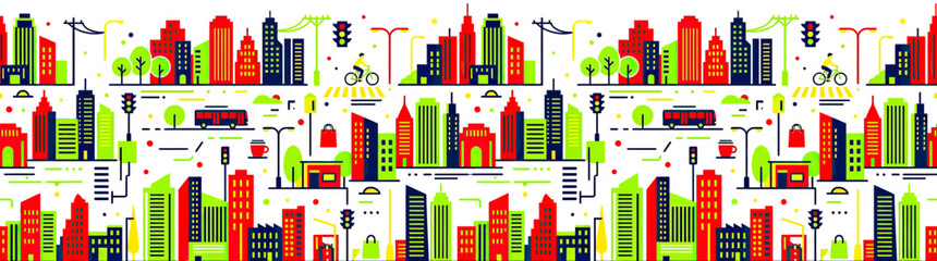 Fototapeta premium Colorful Abstract Cityscape with Buildings and Transport