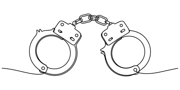 Continuous single line drawing of steel handcuffs for law enforcement and security concepts