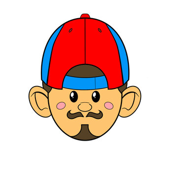 Man wearing a red and black backwards baseball cap clip art