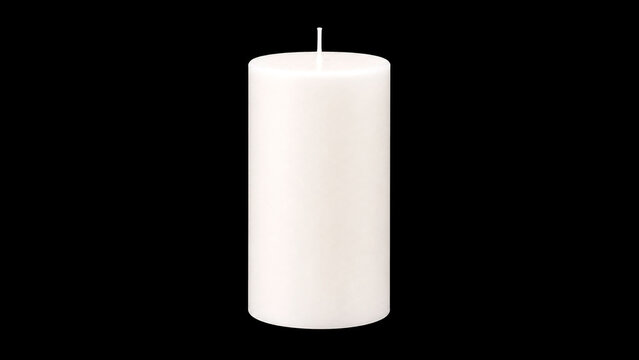 Single white pillar candle on a dark background