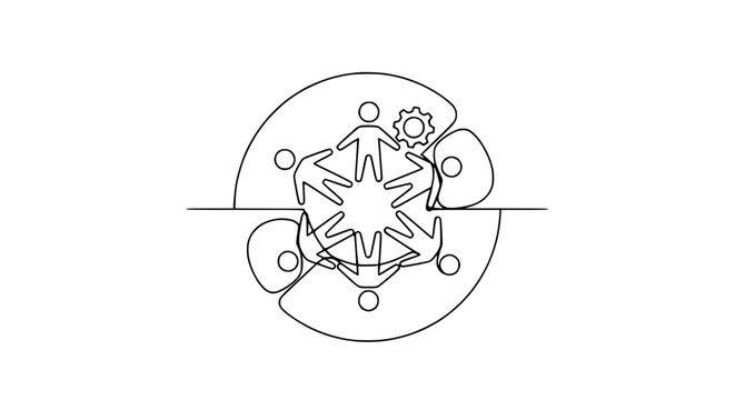 Teamwork concept, people in circle holding hands, gear symbol, unity, collaboration, business strategy