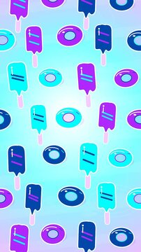 Colorful Animated Summer Pattern with Ice Cream Popsicles and Donuts Motion Background