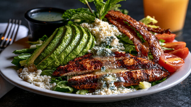 Fresh cobb salad with grilled chicken avocado and bacon vegetable dressing nutrition