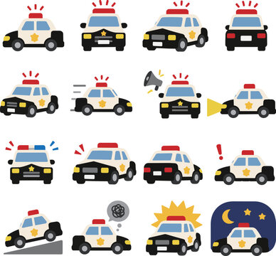 Police Car Vehicle Icon Set Illustration