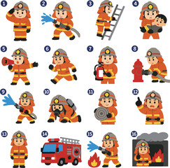 Fototapeta premium Firefighter People Icon Set Illustration