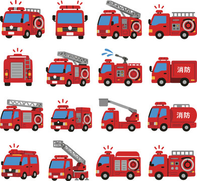 Fire Truck Vehicle Icon Set Illustration
