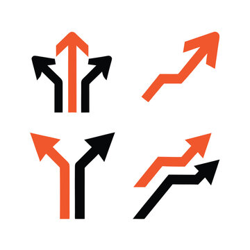 multiple paths direction arrow. strategy, planning, alternative route concept. navigation, growth, progress pictogram
