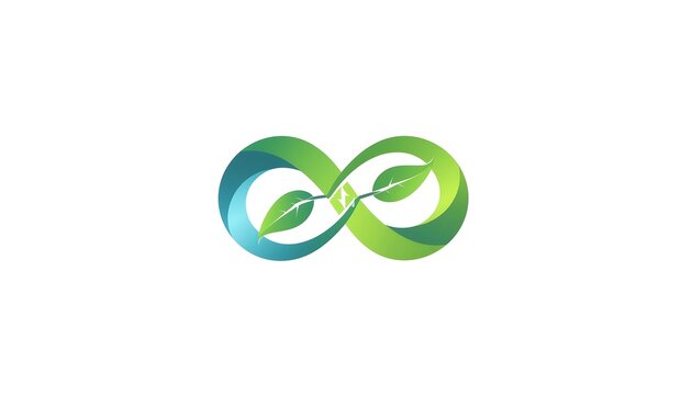 Energy saving logo with infinity symbol and green leaves concept