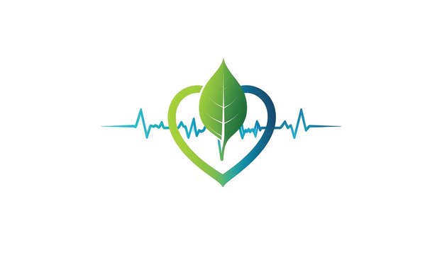 Energy saving logo with green leaf and heart pulse symbol