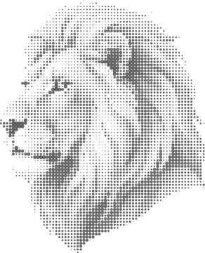 Abstract halftone lion head profile portrait vector illustration on white background