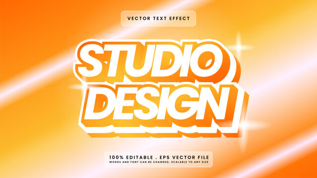 3D Studio Design Text Effect with Bold Typography and Vibrant Orange Gradient Background