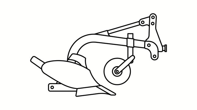 Agricultural plow tool for farming and cultivation. Vector line art illustration. Isolated on a white background