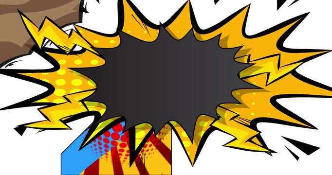 Cartoon background animation, comic book backdrop video. Retro comics pop art design.