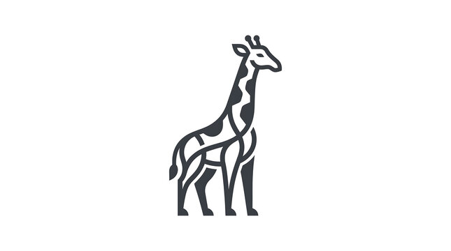 Minimalist black and white giraffe line art illustration.