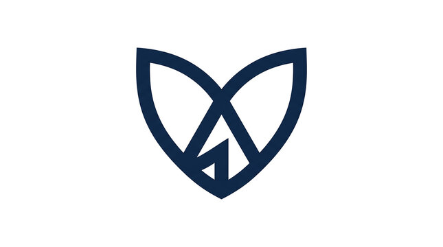 Minimalist blue arrow logo with abstract leaf design.