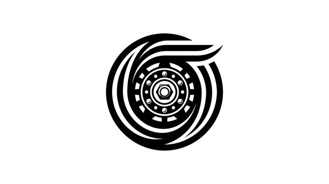 Abstract black and white spiral wave logo design.