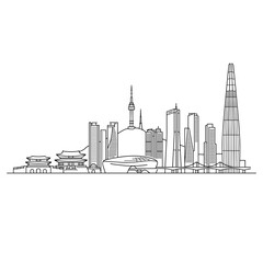 Obraz premium Minimal Seoul Skyline Line Drawing Vector