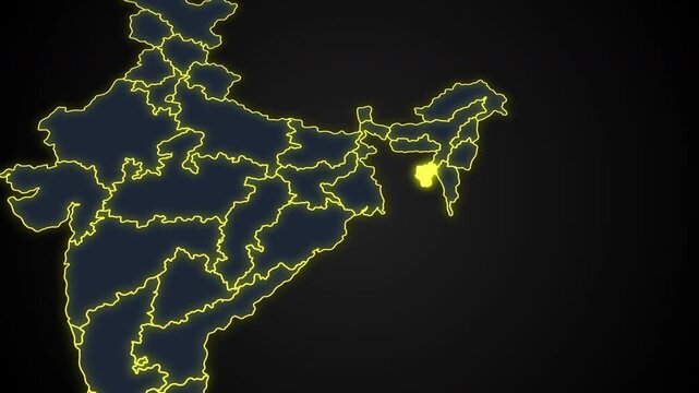 Animated glowing map of Tripura, India, with a highlighted outline on a dark background, ideal for geography, travel, news, and infographic projects.