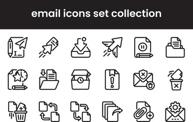 Fototapeta premium Modern Email Icons Set Collection Outline Line Vector Mail Communication Interface UI UX Notification Attachment Inbox Message Design Isolated On White Background