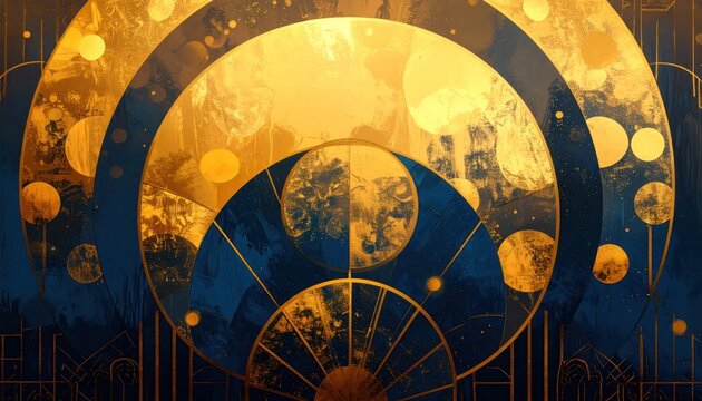 Abstract art deco celestial moon and gold arches