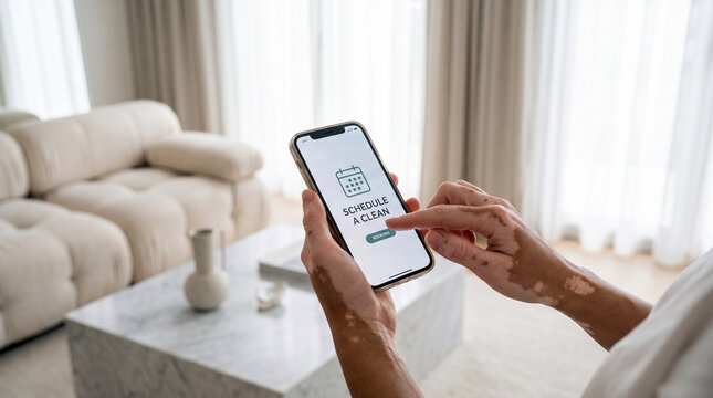 Person using smartphone to schedule a cleaning service appointment online
