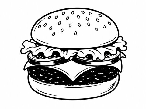 Classic Monochrome Burger Line Art