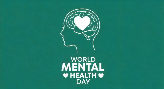 World mental health day illustration a mindful heart and brain connection