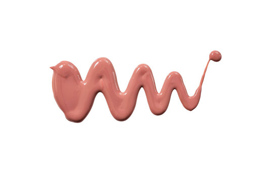 A single wavy line of thick, viscous, dusty pink liquid paint, applied in a smooth, continuous stroke, isolated on a solid black background