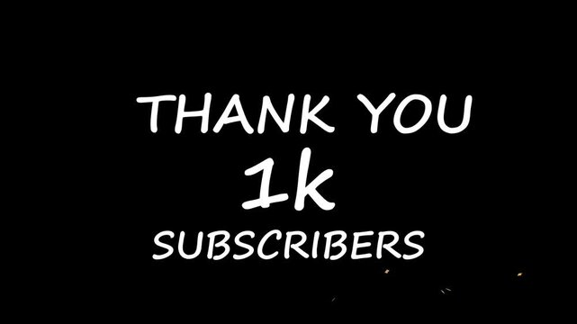 Thank you 1k subscribers celebration animation with falling confetti on black background, for social media, channel milestone achievement