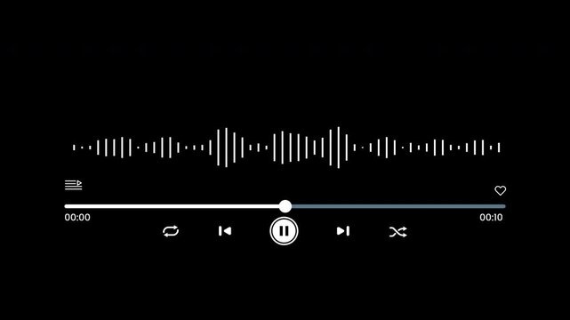 Music player UI display with digital media player interface buttons on a black background is suitable for music and soundthemed projects.