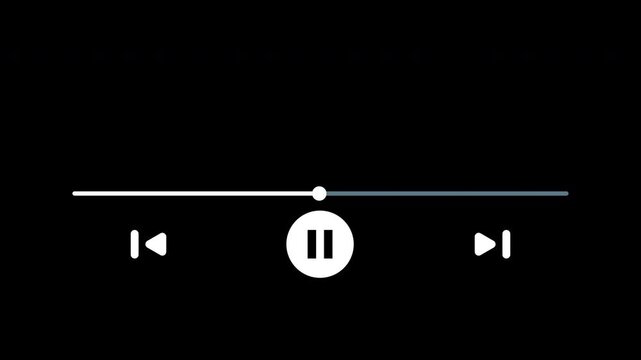 Music player UI. Suitable for digital media design projects, this icon set features playback controls like progress bar, pause button, skip track for interface.