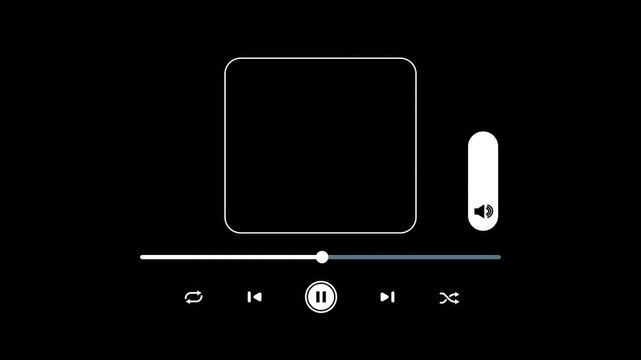 Music player UI. Suitable for modern media player app designs. Streamlined controls for video or music playback interfaces. Clean, functional design elements.