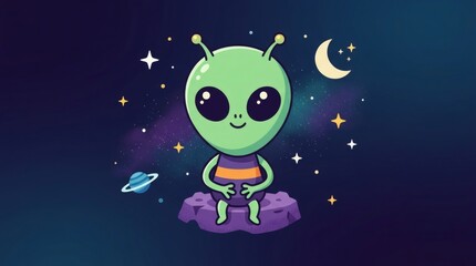 Fototapeta premium alien character standing in space surrounded by stars and planets