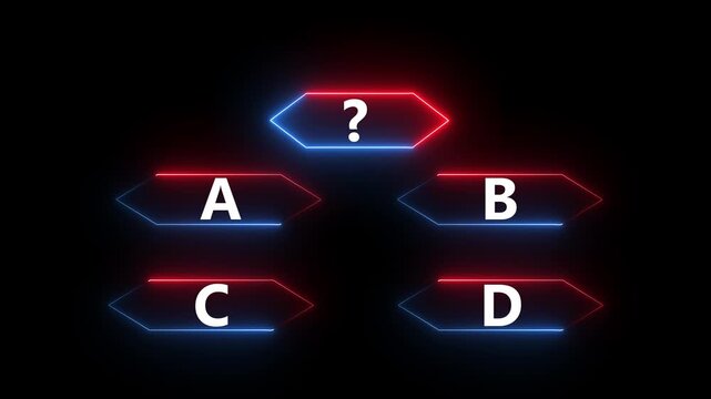Quiz neon line animation with option selection, interactive quiz template and multiple choice challenge on black background, 4K motion graphic