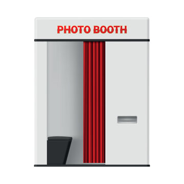 Illustration of a photo booth with characteristic red curtains, on a white background, for taking photos for documents or capturing important moments in life