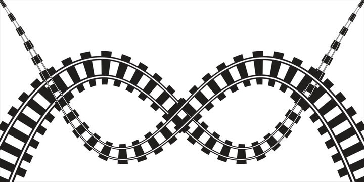 Crossing Railway Tracks Vector Illustration Intersecting Railroad Line Art Graphic Isolated on White
