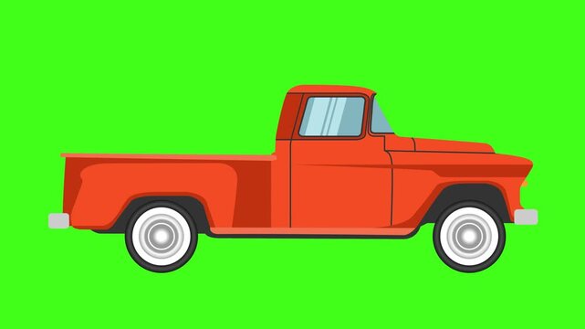 red pickup truck flat style on green screen background motion graphic 