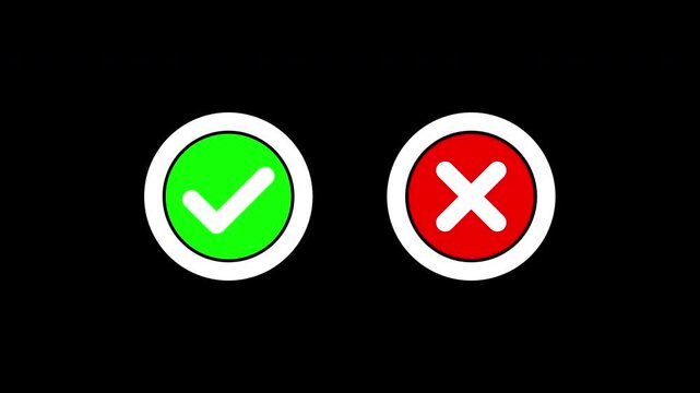 Red wrong decline sig checkmark and red crossmark on black background. Suitable for presentations, infographics, and educational materials needing to distinguish between correct and incorrect choices.